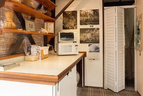 Second kitchen counter  and door into changing area, closet and half bath