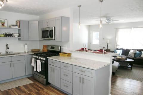 Kitchen comes equipped with everything you need for a long-term stay. 