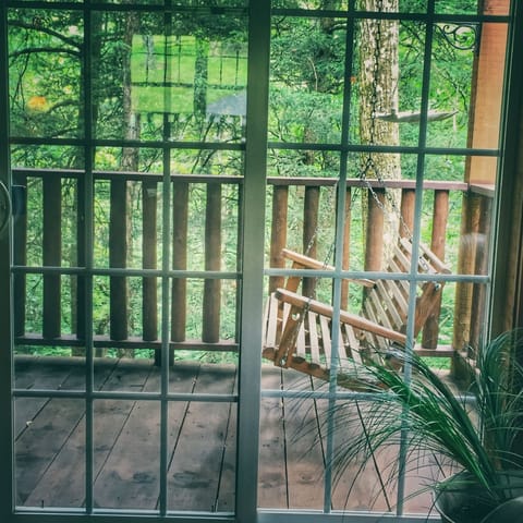 Sliding doors leading to check and views and sounds of the brook 