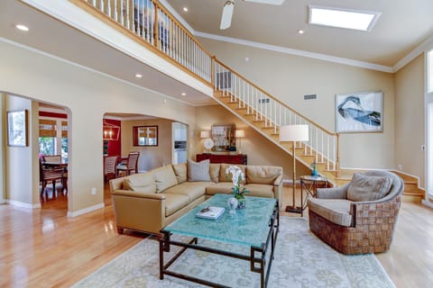 Living room and stairs to both guest bedrooms