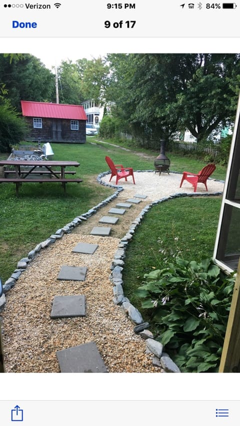 Fire pit in private backyard.