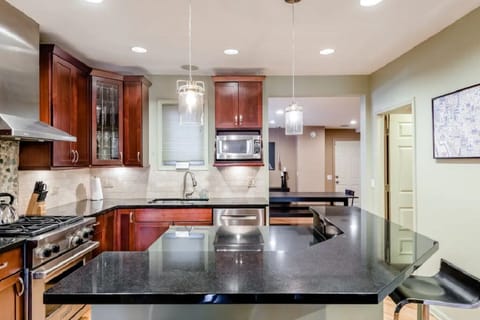 Chef kitchen with Sub-Zero refrigerator, Wolf stove, Bosch dishwasher.