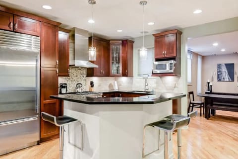 Chef kitchen with Sub-Zero refrigerator, Wolf stove, Bosch dishwasher.