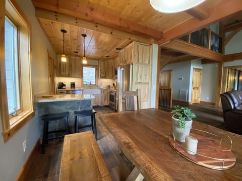 Gorgeous wood table in dIning area