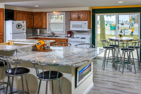 Modern kitchen with large island and seating