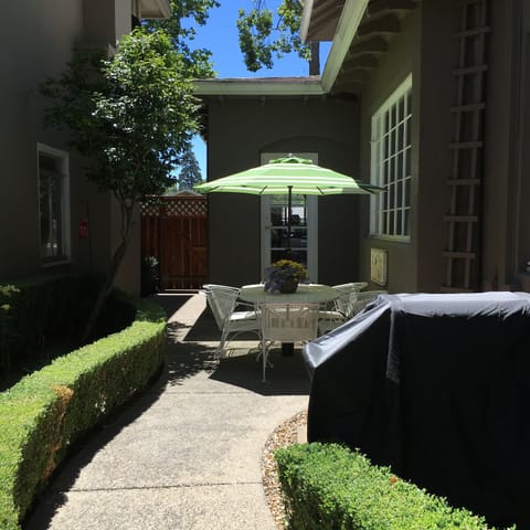 Outside eating area with gas BBQ