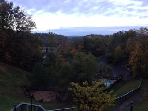 View of resort pool from street level