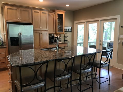 Main floor kitchen looking out towards the lake 