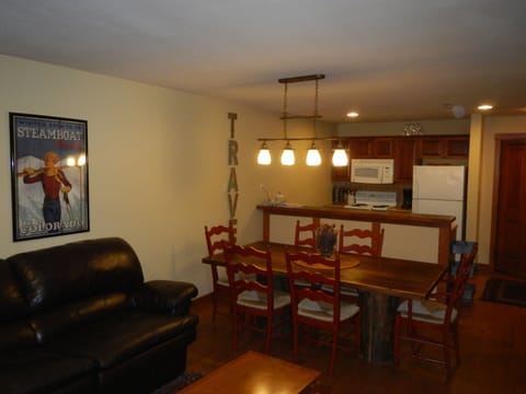 Kitchen view.  Lots of pots, pans and utensils.  Lots of spices!