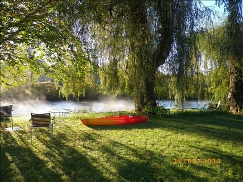 Morning Dew in backyard.  View from the porch.