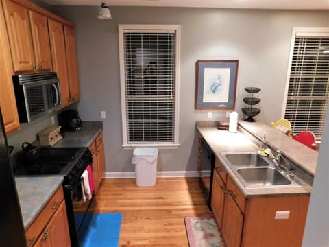 Amply stocked kitchen.  