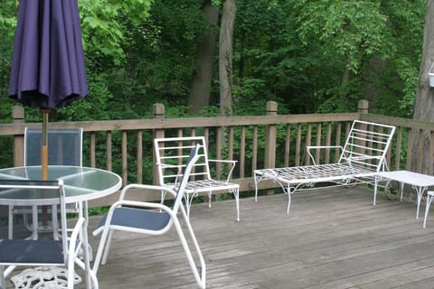 The deck at the back of the house.