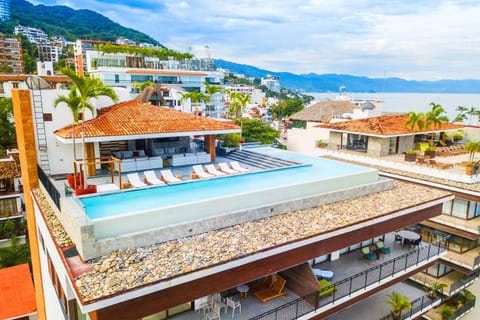 Stunning rooftop pool and loungers