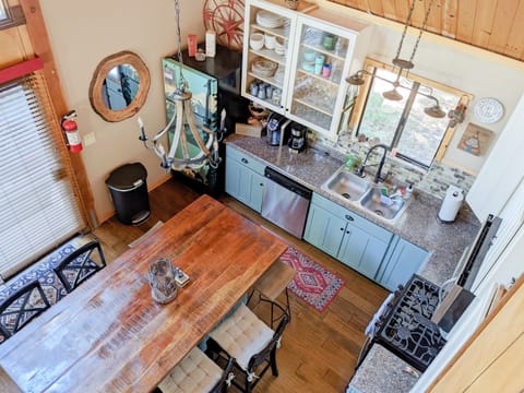 Overhead view, looking over the loft of our full kitchen and dining area.  We hope that you will love Lake Tahoe as much as we do!