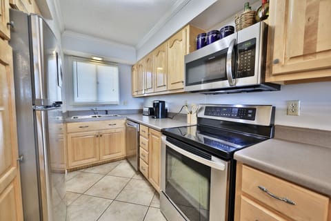 Fully stocked kitchen.