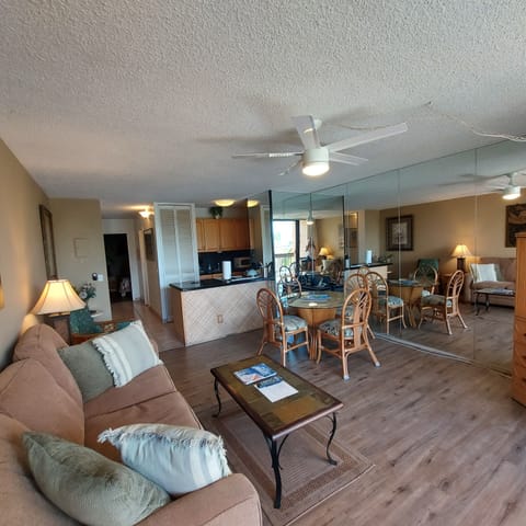 Beautifully updated living area with wood floors