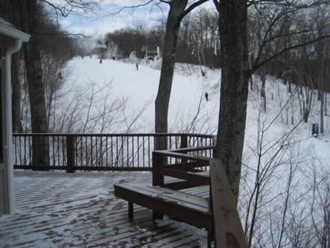 view from the back deck looking up the ski slope
