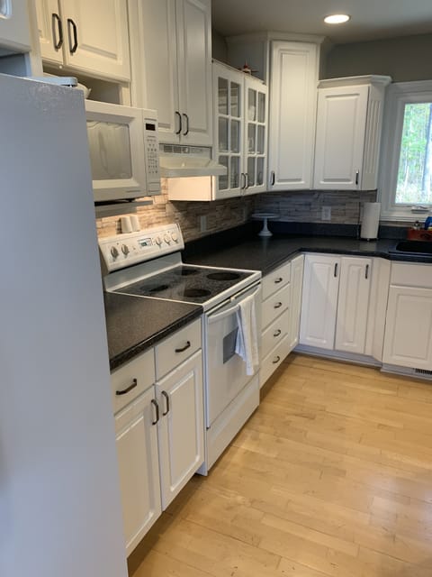 Kitchen includes fridge, oven, microwave, dishwasher plenty of dishes and spices