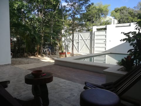 terrace with pool view