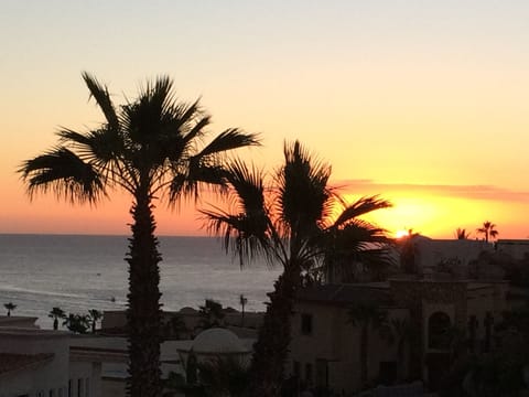 Sunrise over the water, looking back toward Land's End.