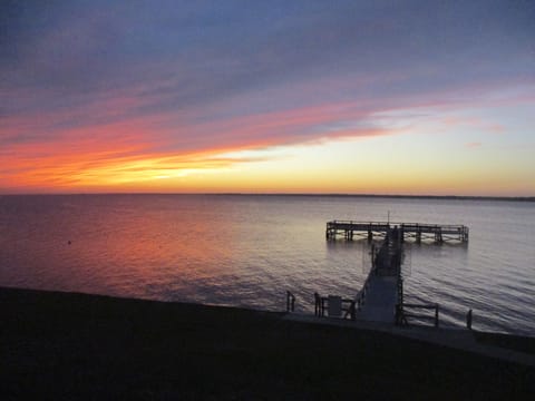 Onsite fishing pier with beautiful sunset