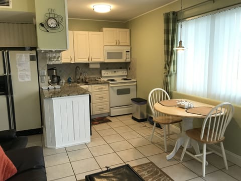 Small Unit#1 Close view of the Kitchen Large Fridge, Dishwasher and Microwave