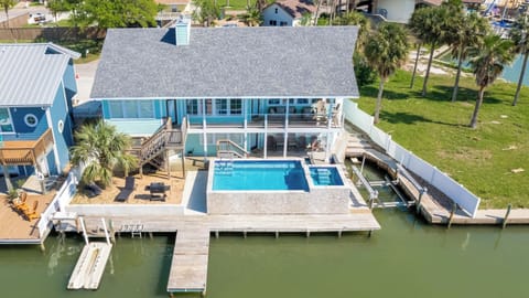 Aerial View of Home, private pool & hot tub with best dolphin watching views!