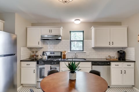 Gas stove. Oven. Microwave. Dishwasher. Refrigerator. Toaster. Coffee Bar. 