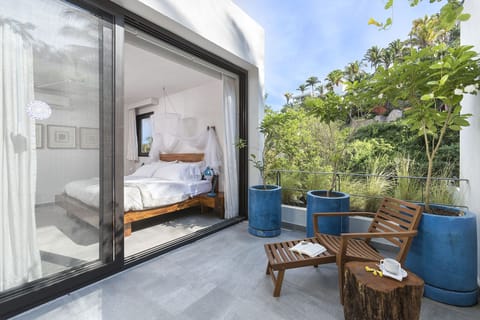 Private patio on the upper suite. Tempur King bed, fluffy towels, pure comfort