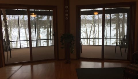 Looking out the double patio doors to the lake