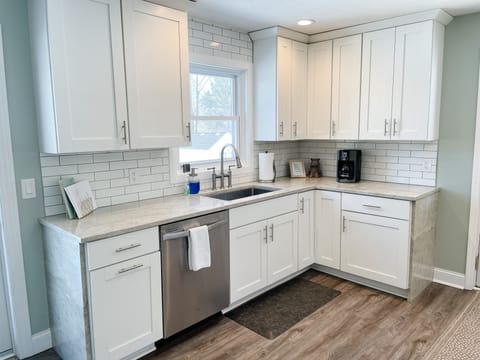Kitchen sink area with dishwasher