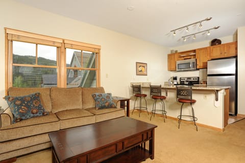 The open-plan layout of the condo is great for entertaining