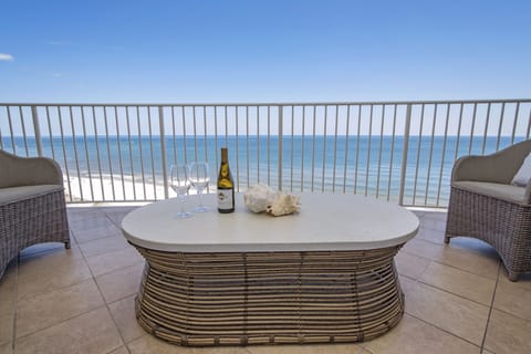 Brand new beautiful coffee table captivating the direct balcony gulf view.