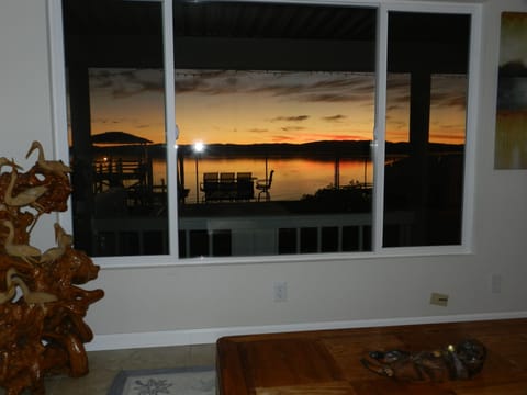 Beautiful lake sunset from the front sunroom off the kitchen.