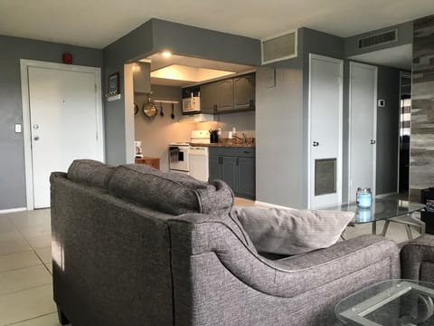 Living room viewing into the open Kitchen 