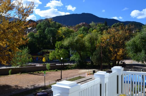 Across the park, one can see the top half of the Manitou Incline