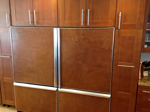 Double counter depth fridge and freezer gives plenty of room, plus a wine fridge