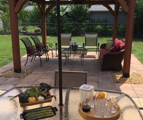 Outdoor gazebo with lots of seating, privacy, and electricity