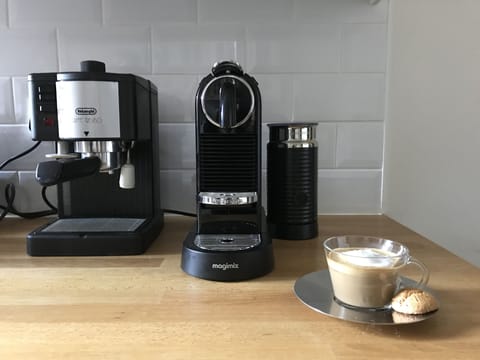Nespresso Citiz machine with frother and DeLonghi expresso machine