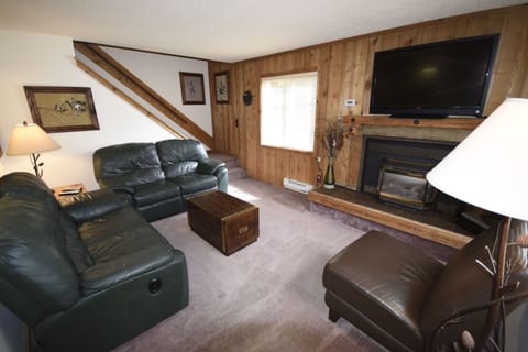 Living room with gas fireplace and TV with Directv and DVD