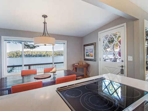 Kitchen and dining table offer views of Westcott Bay