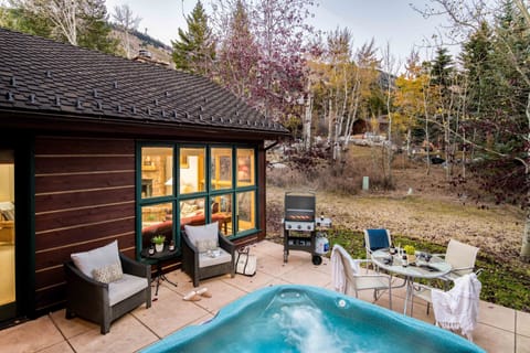 Back patio with private hot tub