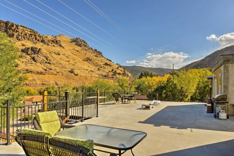 Enjoy mountain views from the furnished upper patio.