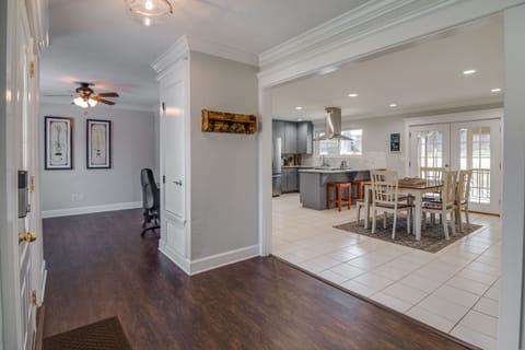 View from entryway walking into dining room & kitchen.