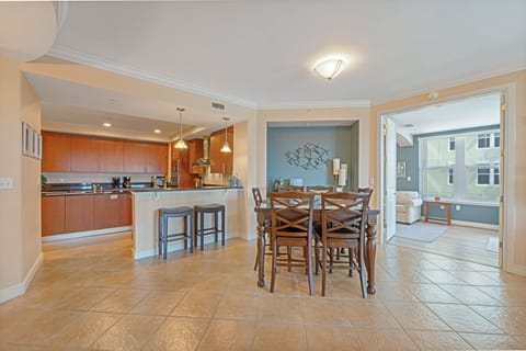 kitchen, bar top, dining table, master bedroom entry