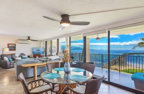 No matter where you sit....an oceanfront view through the wall of glass!