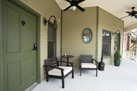 A patio set outside of the room.