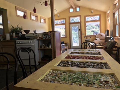 Maria's table art, with treasures from Bisbee & Italy (glass top since added).
