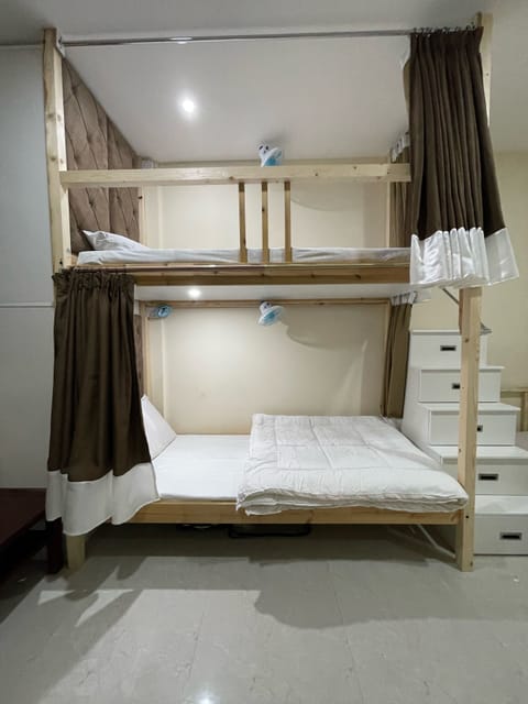 Loft beds with built in Wardrobe, reading light, fan and curtains, Steps-drawers