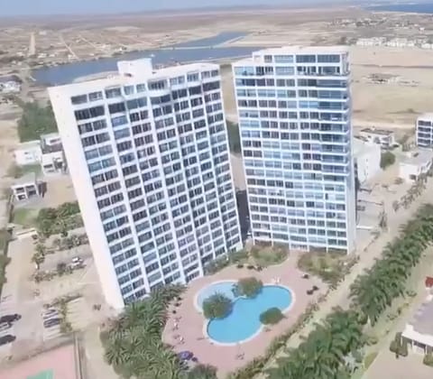 Aerial view of the building